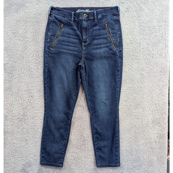 Eddie Bauer Jeans Women's 12 Slightly Curvy High Rise Skinny Zipper Pockets Crop - Picture 1 of 14